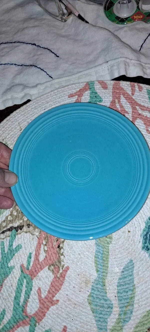 Vintage Genuine Fiesta Turquoise Dinnerware 7 Piece Lot HLC USA Plates Saucers S